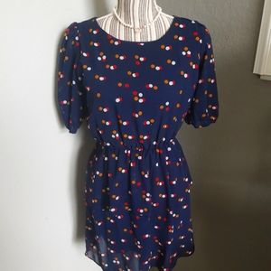 Sheer navy Polka dot layerd mini dress new